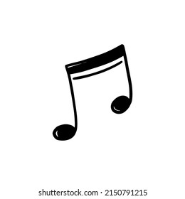 Music note doodle drawn style. Hand drawn sketch musical note element. Melody symbol, black shape vector illustration isolated.