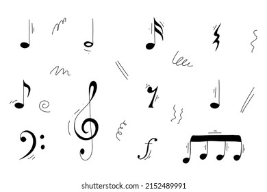 Music note doodle. Hand drawn sketch style musical note, key element. Melody musical symbol, black shape vector illustration.