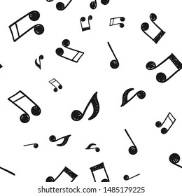 Music note doodle icons pattern. Seamless texture of hand drawn musical notes. Background. 
