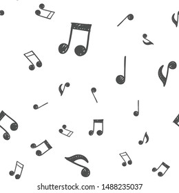 Music note doodle icons pattern. Seamless texture of hand drawn musical notes. Background. 