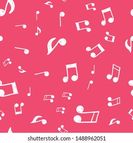 Music note doodle icons pattern. Seamless texture of hand drawn musical notes. Background. 