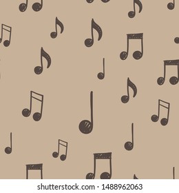 Music note doodle icons pattern. Seamless texture of hand drawn musical notes. Background. 