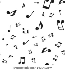 Music note doodle icons pattern. Seamless texture of hand drawn musical notes. Background. 