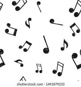 Music note doodle icons pattern. Seamless texture of hand drawn musical notes. Background. 