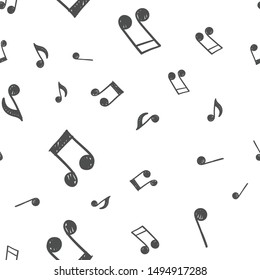 Music Note Doodle Icons Pattern. Seamless Texture Of Hand Drawn Musical Notes. Background. 