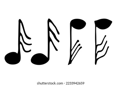 Music note doodle set. Hand drawn musical symbol. Elements for print, web, design, decor, logo