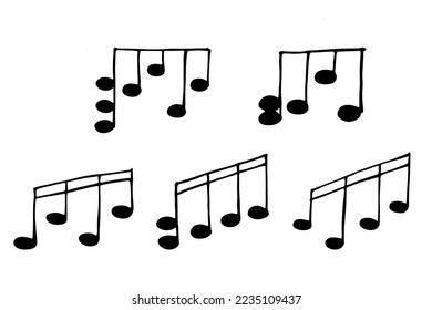 Music note doodle set. Hand drawn musical symbol. Elements for print, web, design, decor, logo