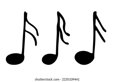 Music note doodle set. Hand drawn musical symbol. Elements for print, web, design, decor, logo