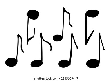 Conjunto de doodles de notas musicales. Símbolo musical dibujado a mano. Elementos de impresión, web, diseño, decoración, logotipo