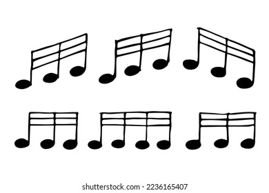Music note doodle set. Hand drawn musical symbol. Elements for print, web, design, decor, logo