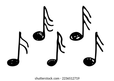 Music note doodle set. Hand drawn musical symbol. Elements for print, web, design, decor, logo