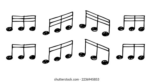Music note doodle set. Hand drawn musical symbol. Elements for print, web, design, decor, logo