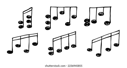 Music note doodle set. Hand drawn musical symbol. Elements for print, web, design, decor, logo