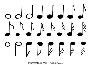 Music note doodle set. Hand drawn musical symbol. Elements for print, web, design, decor, logo