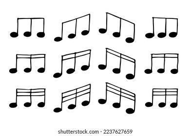 Music note doodle set. Hand drawn musical symbol. Elements for print, web, design, decor, logo