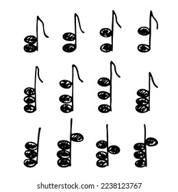 Music note doodle set. Hand drawn musical symbol. Elements for print, web, design, decor, logo