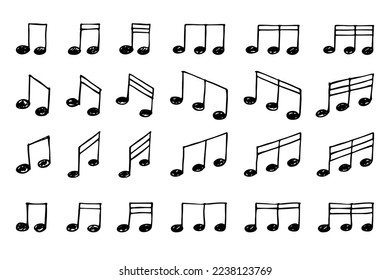 Music note doodle set. Hand drawn musical symbol. Elements for print, web, design, decor, logo