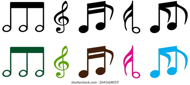 Music note doodle set. Hand drawn musical symbol. Elements for print, web, design, decor, logo