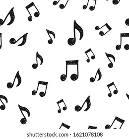 Music note doodles seamless pattern. Musical melody icon texture.