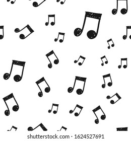 Music note doodles seamless pattern. Musical melody icon texture.