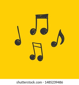 Music note doodles. Set of musical melody symbols. Hand drawn illustrations,