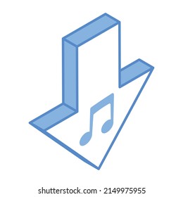 Music note with downward arrow, isometric icon of download song 

