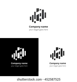 Music note and equalizer beat background flat logo icon vector template. Abstract symbol and button with black-grey gradient for music service or company.