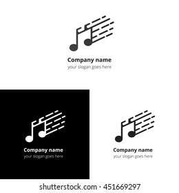 Music note and fast motion beat flat logo icon vector template. Abstract symbol and button with black-grey gradient for music service or company.