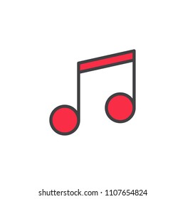 Music note filled outline icon, line vector sign, linear colorful pictogram isolated on white. Melody symbol, logo illustration. Pixel perfect vector graphics