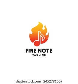 Music note and fire combined on a single creative design, Fire Note Logo Design Symbol Template Flat Style Vector Illustration