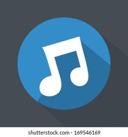 Music note flat icon with long shadow