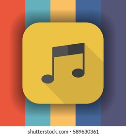 music note flat icon with long shadow, vector illustration