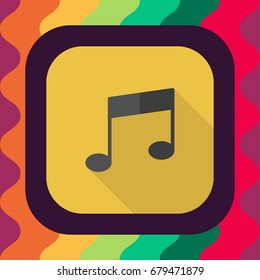 music note flat icon with long shadow, vector illustration
