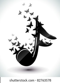 Music Note with floral butterfly. Vector.