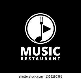 music note with fork restaurant vector logo design concept template on black background
