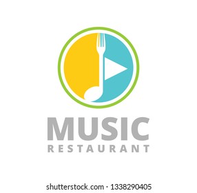 music note with fork restaurant vector logo design concept template