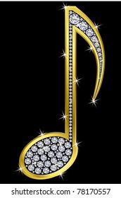 Music note golden with diamonds, vector illustration