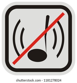 Music note at gray and black frame. Ban on making noise. Vector single icon.