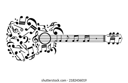 Music note guitar shape isolated on white background, vector illustration