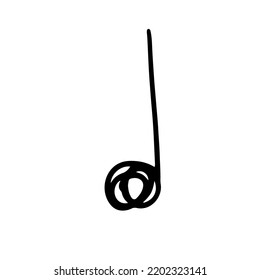 Dibujo manual de notas musicales y diseño de garabatos. Esbozo de melodía y símbolo musical en estilo de silueta negra. Icono de música creativa aislado en ilustración vectorial de fondo blanco