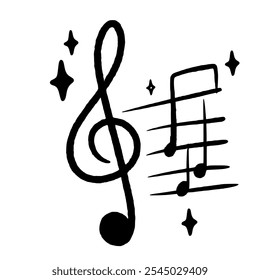 Music Note Hand drawn New Years Eve Celebration party graphic illustration isolated on white background color editable 