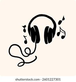 Music note hand drawn sketch silhouette, cute doodle melody. Line music elements. 