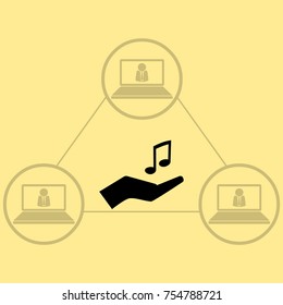 Music note in the hand, vector icon
