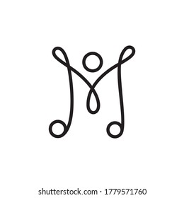 Music note with happy people, simple outline logo template in black color
