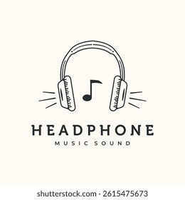 Music Note Headphone Line Art Logo Vector Illustration  of a headphone with a musical note symbol design