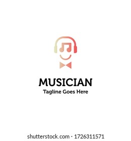 music note and headset as musician face logo icon vector template