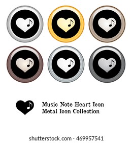 Music Note Heart Icon Metal Button Collection