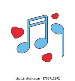 Music note with heart isolate  on white background. Flat style object.simple design.Love song. Valentine’s concept.