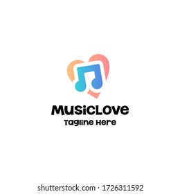 music note with heart love logo icon vector template