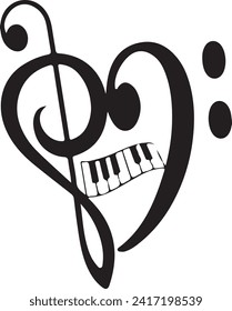 Music note heart with piano keyboard instant download